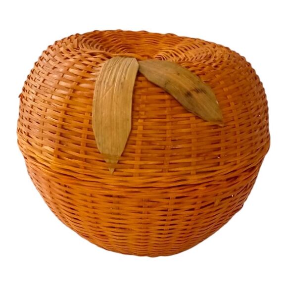 Wicker Apple Basket Trinket Box Vintage Woven Natural Fruit Cottage Farmhouse - Picture 10 of 16